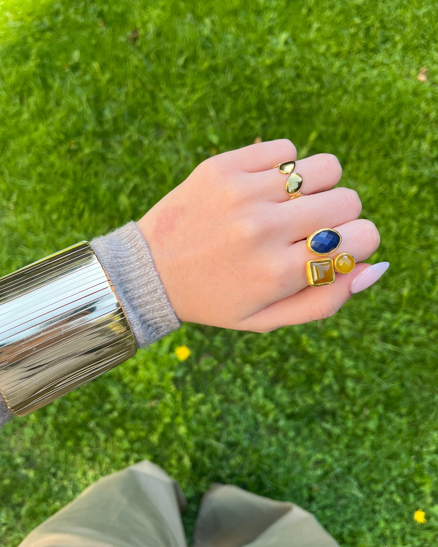 Anillo Triple Piedra Marine