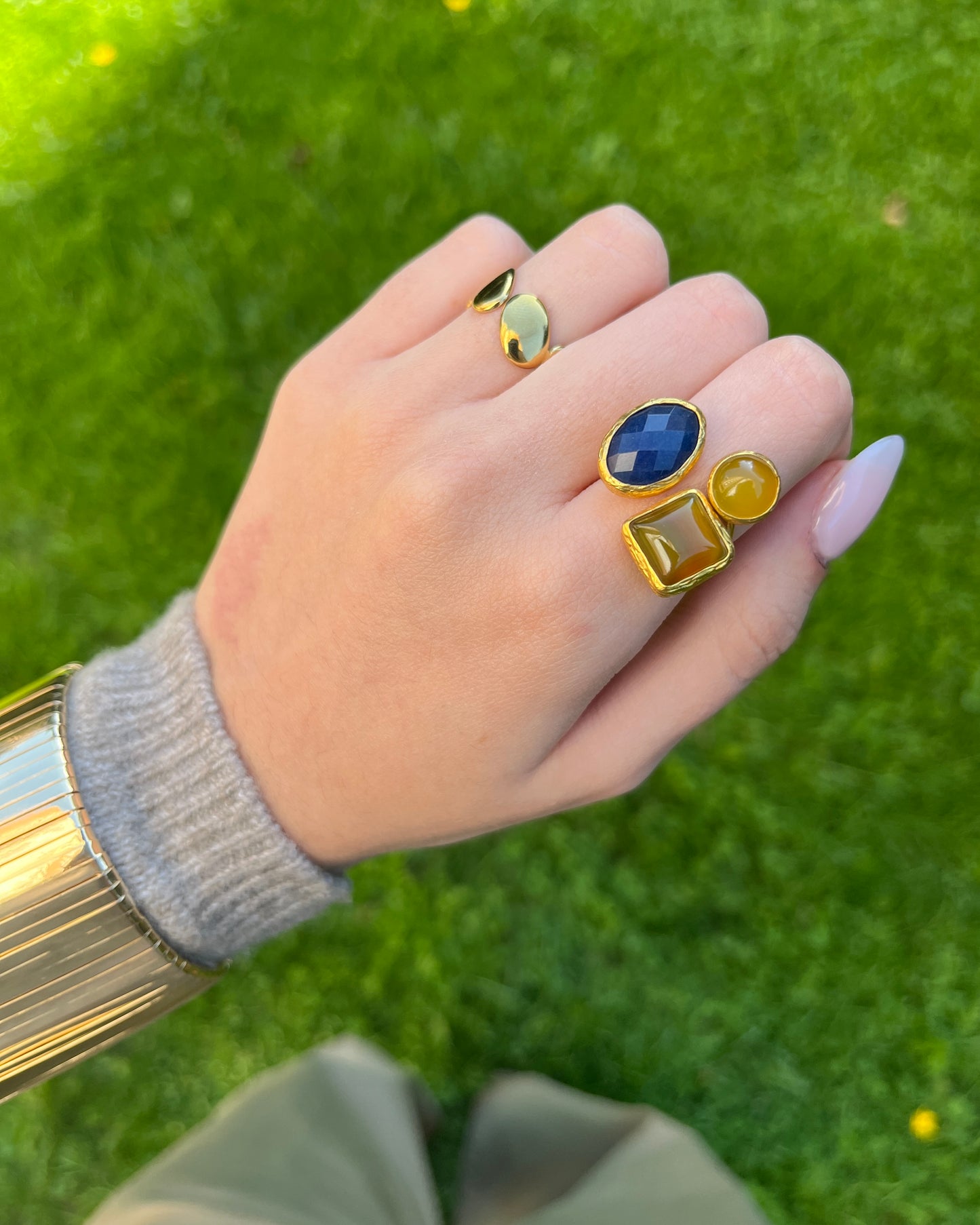 Anillo Triple Piedra Marine