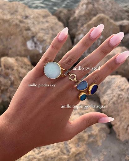 Anillo Triple Piedra Aqua